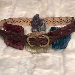 Genuine leather brown belt w/ gold hardware